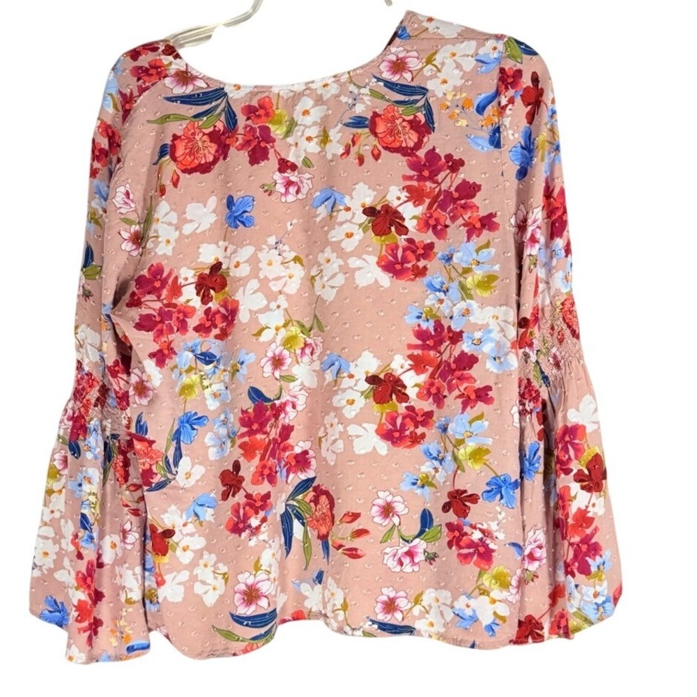 Cupio Floral V-Neck Blouse with sleeve accent/ drama size XL slub detail - Picture 6 of 9